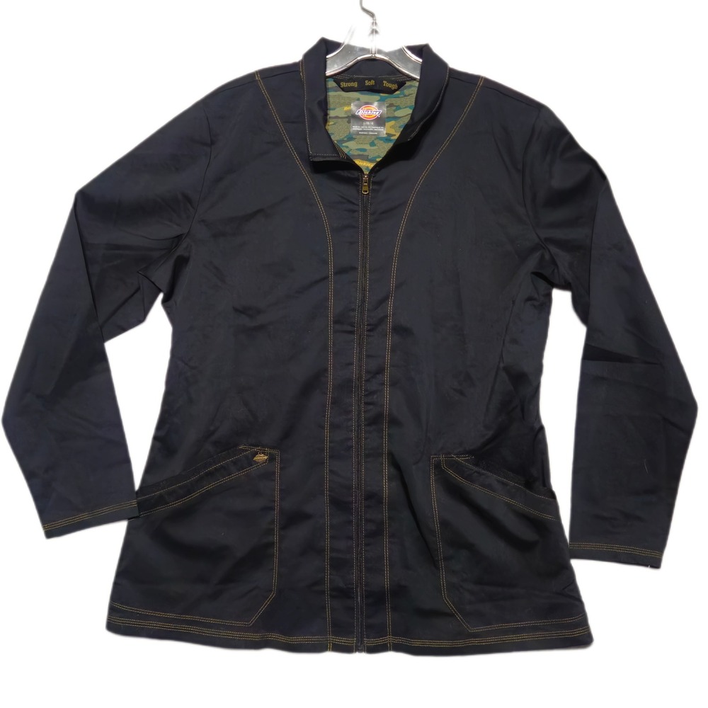 Dickies Zip Front Scrub Jacket Womens Large Black DK302 Contrast Stitch Camo